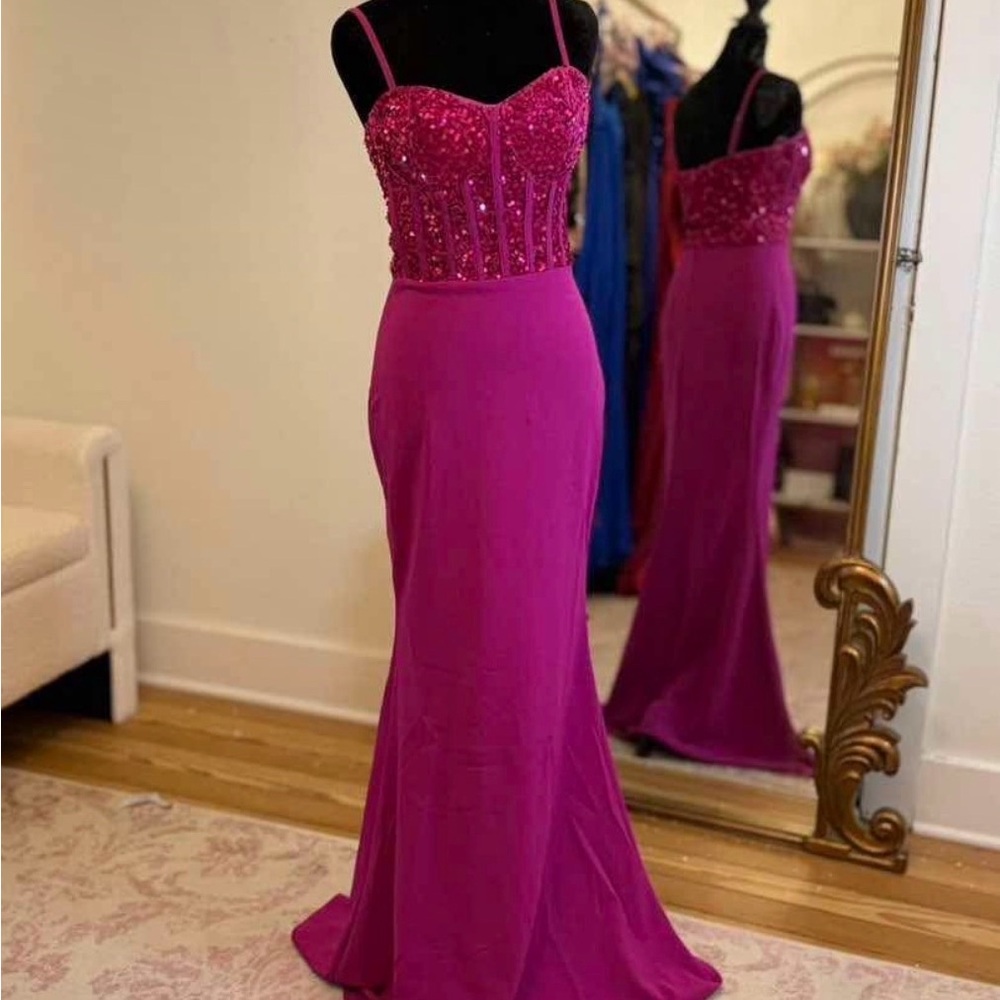 Glamorous Fuchsia Beaded Prom Dress NWOT